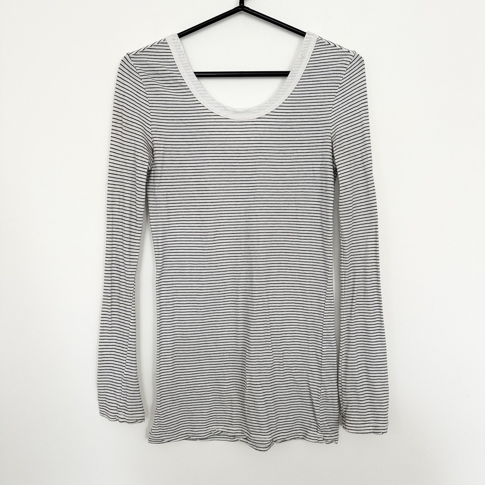 James Perse Shirt Womens 2 Medium White Stripe Long Sleeve Tunic Layer USA Top